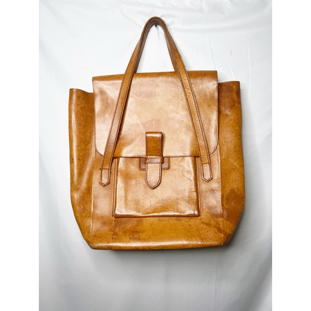 Vintage Danish Women's Hand Made Brown Leather Front Flap Tote Bag One Size - Picture 2 of 7